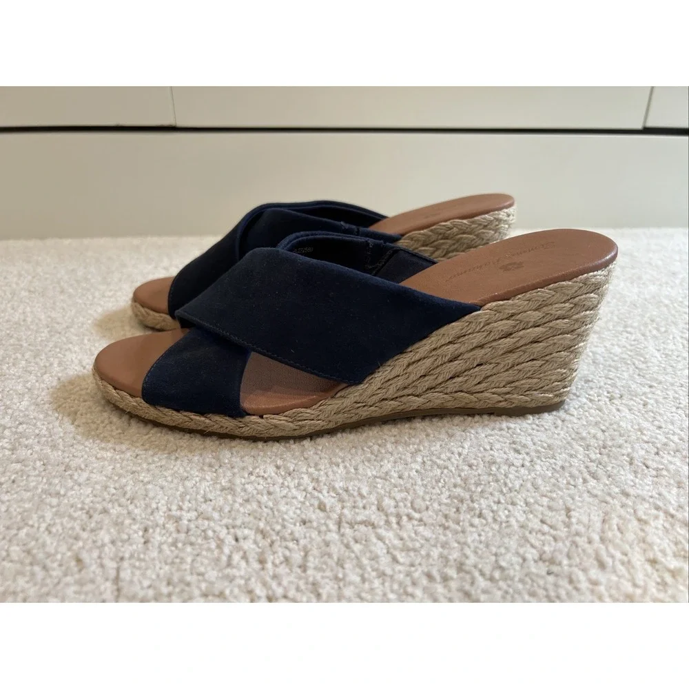 Tommy Bahama Stacey Navy Wedge Sandals Slides Espadrilles Womens Size 7.5 M
